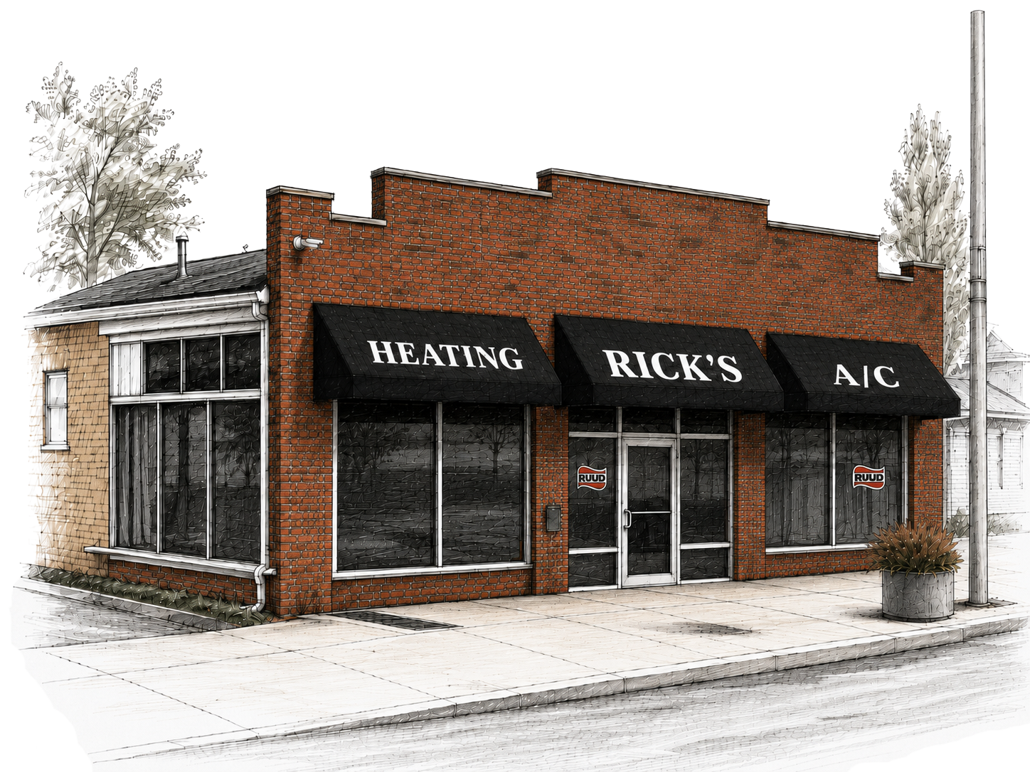 Illustration of the Rick's Heating & A/C storefront at 115 W Main St, Du Quoin, Illinois